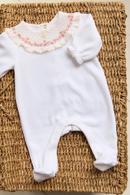 Pyjama Blanc col broderies fleurs