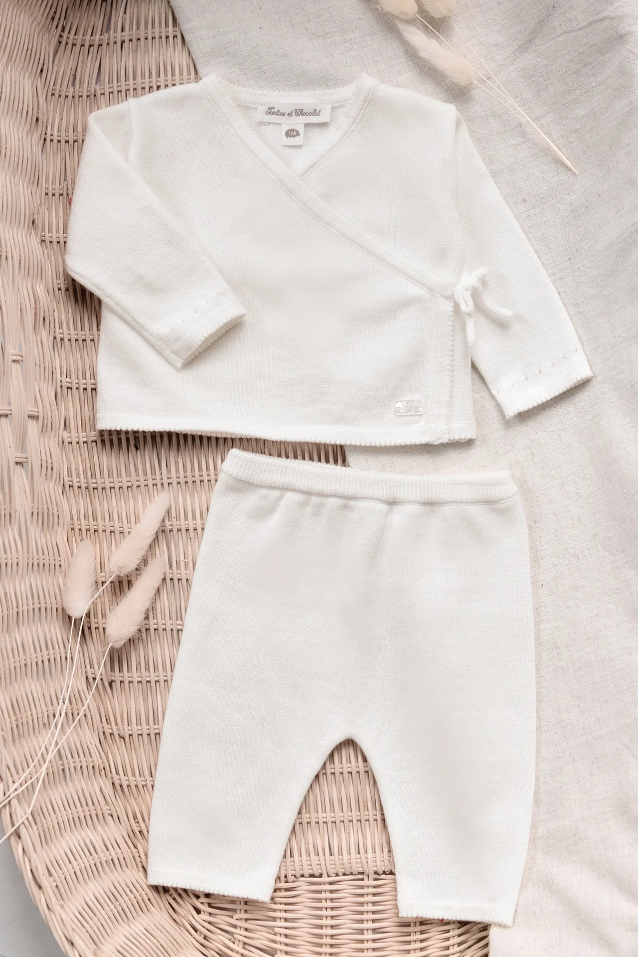 Ensemble long Ecru coton cache-cœur