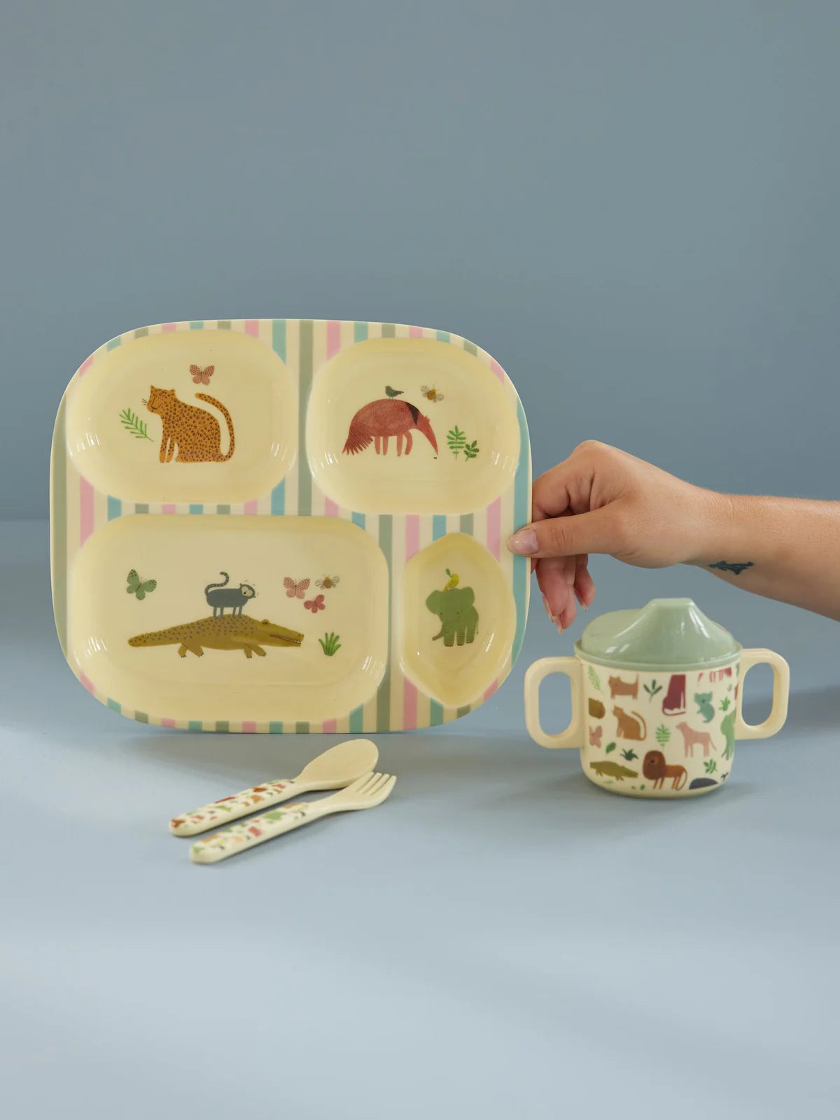 Set vaisselle Bébé - Crème - Sweet Jungle Print