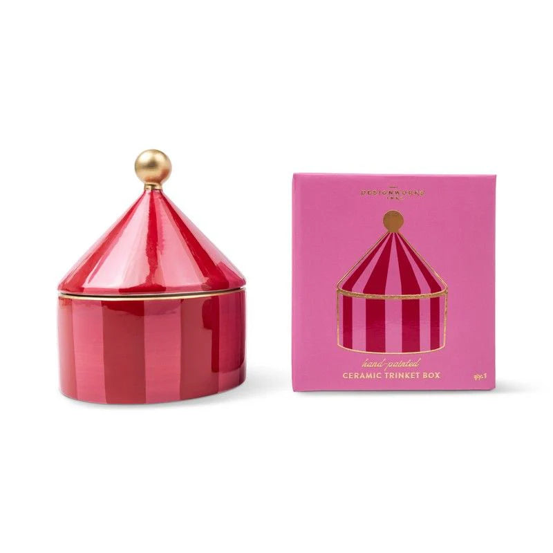 Boîte à bijoux en céramique à rayures rose et rouge