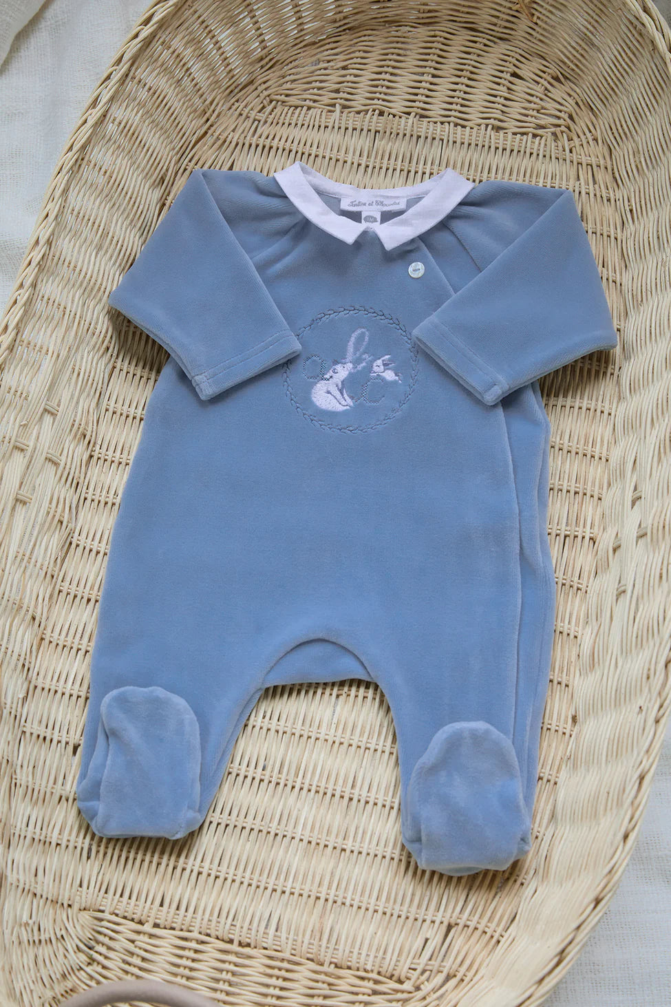 Pyjama velours bleuet broderie abécédaire