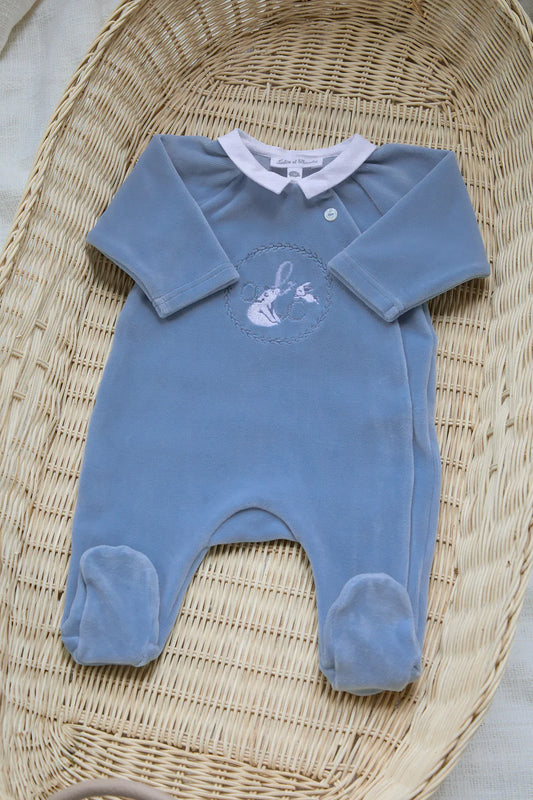 Pyjama velours bleuet broderie abécédaire