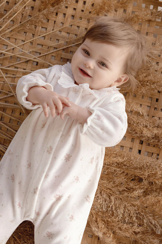 Pyjama velours blanc imprimé fleuri