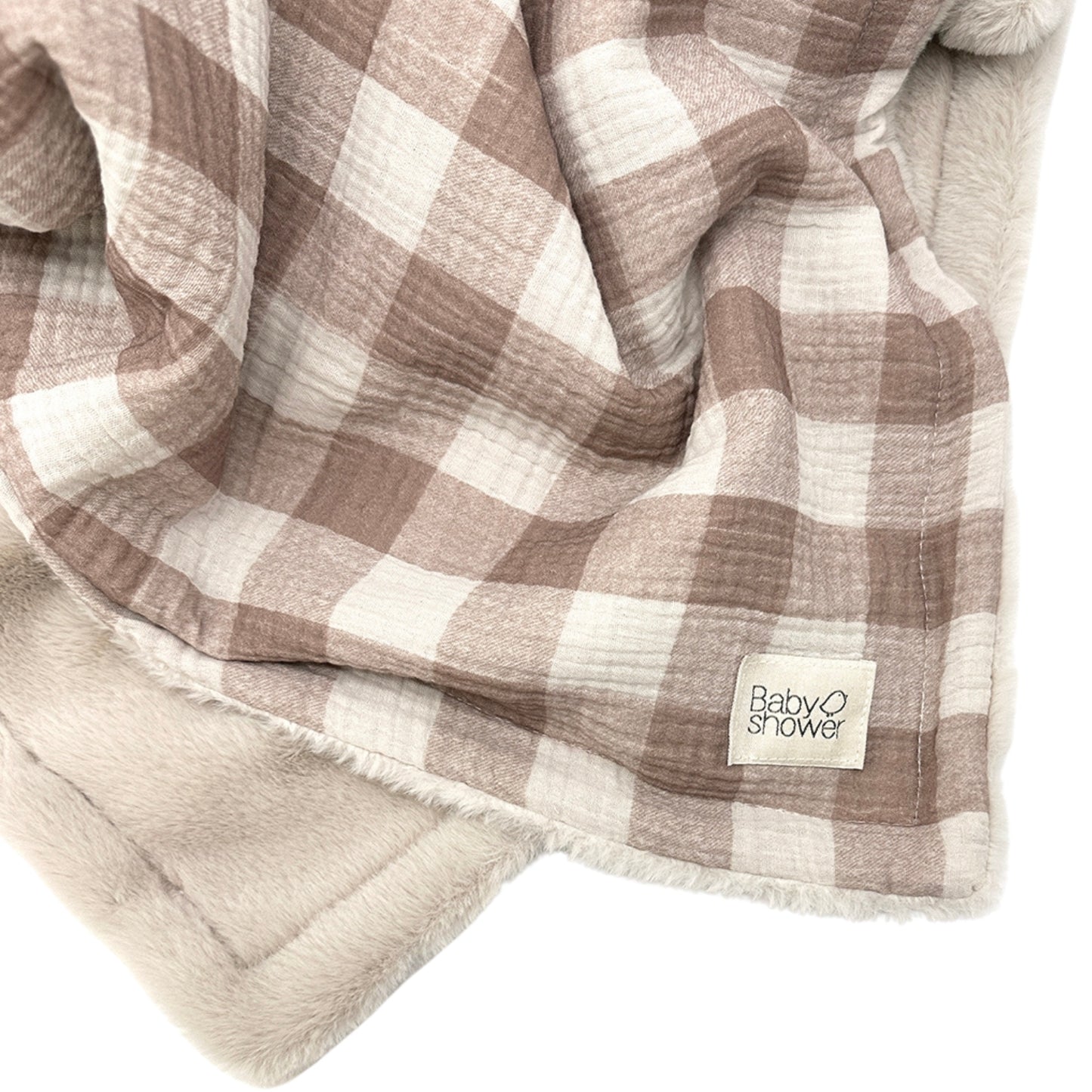 Couverture polaire large vichy caramel - baby shower
