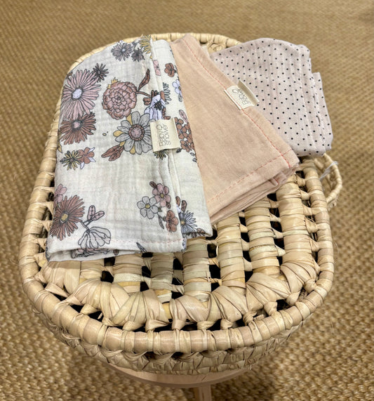 Lot de 3 langes fleurs - Baby Shower