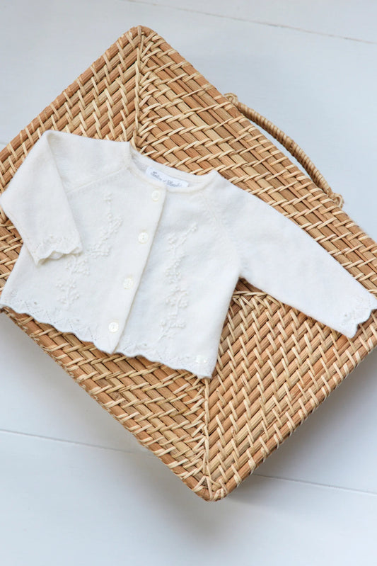Cardigan Ecru broderie feuillage