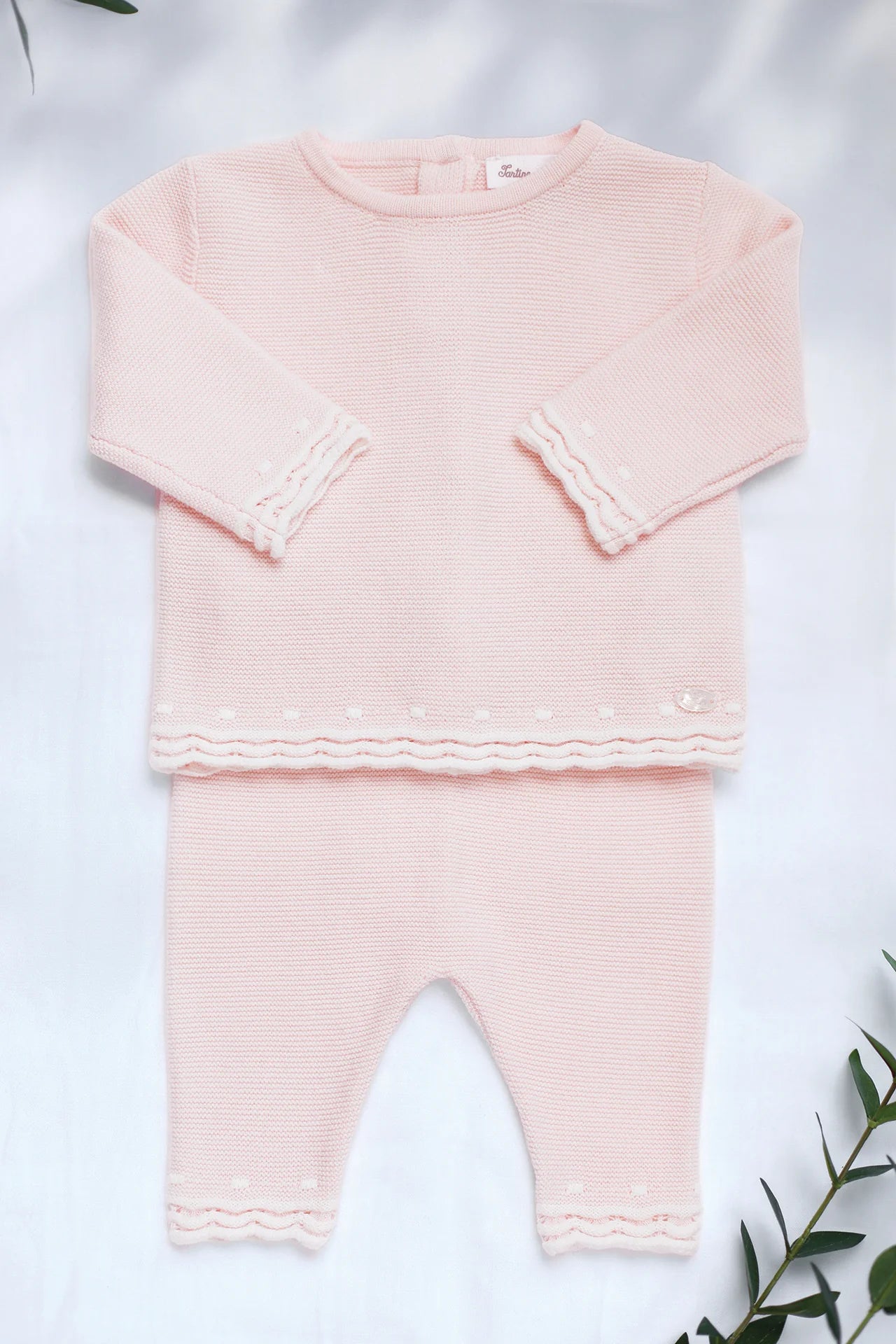 Ensemble long Rose coton festonné