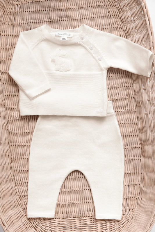 Ensemble long Ecru broderie lapin