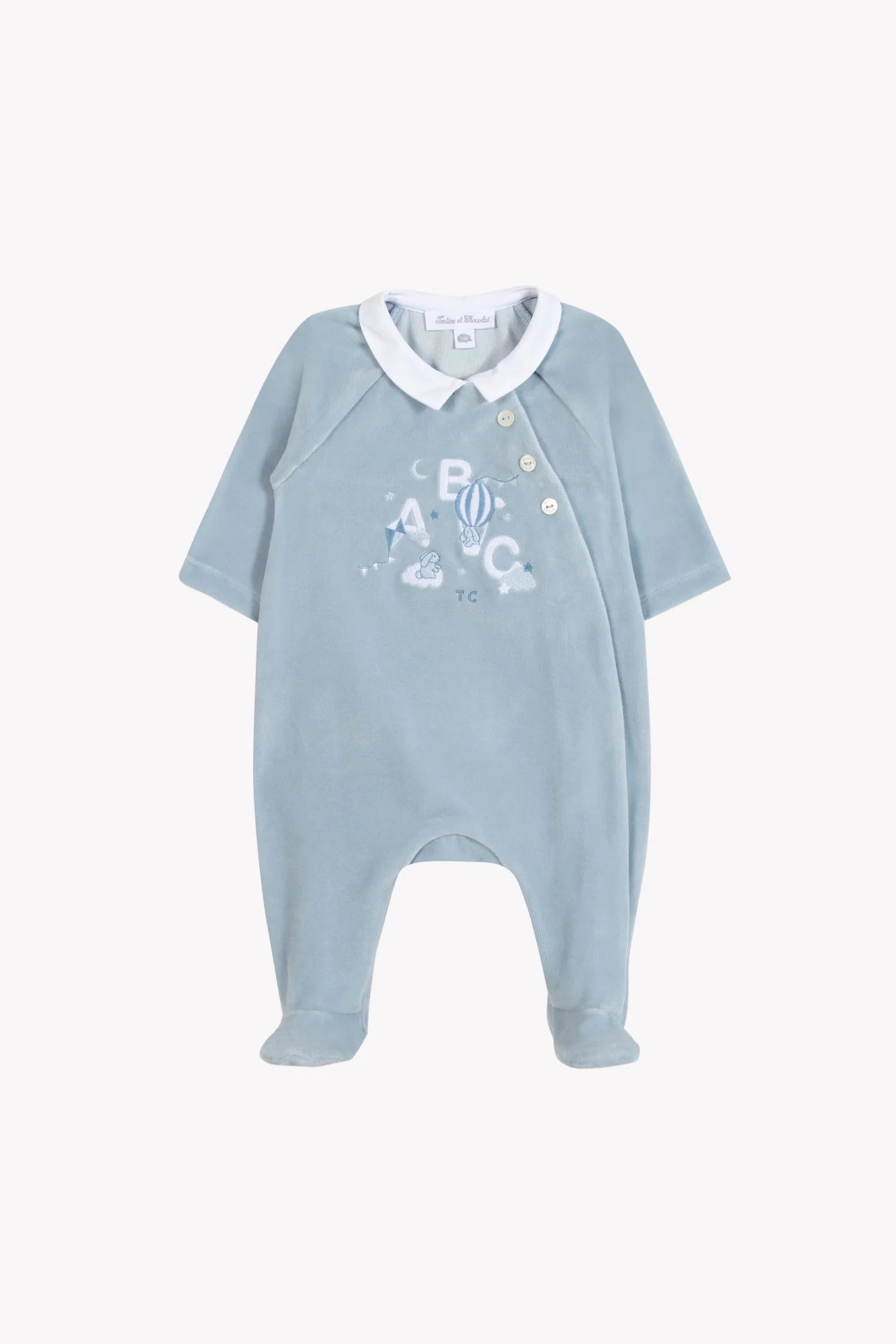 Pyjama Bleu grisé velours abécédaire