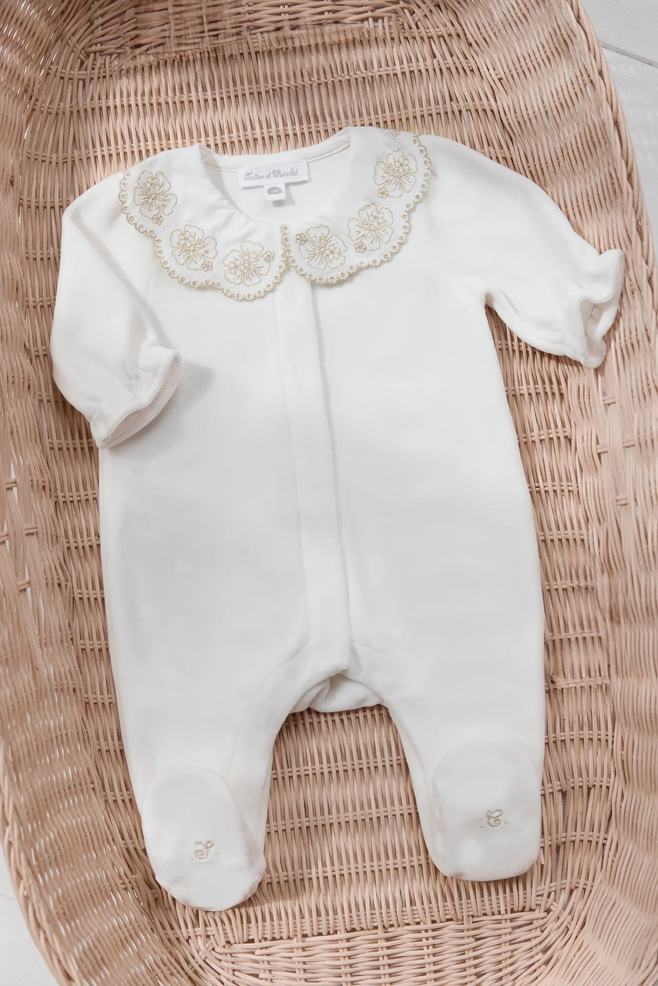 Pyjama Ecru velours col claudine