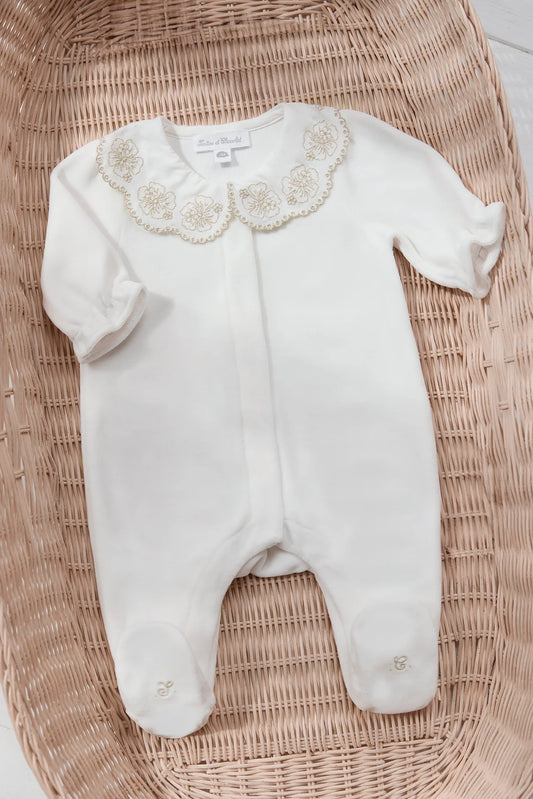 Pyjama Ecru velours col claudine