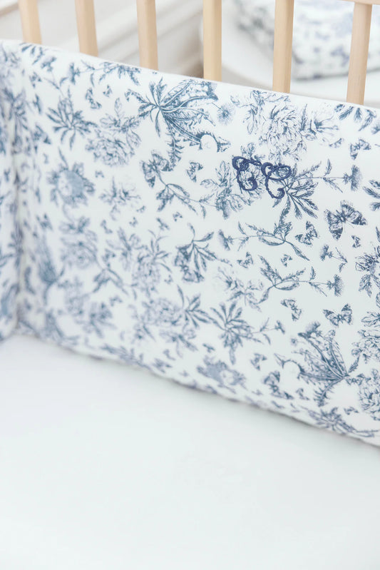 Tour de lit Imprimé inspiration toile de jouy bleu