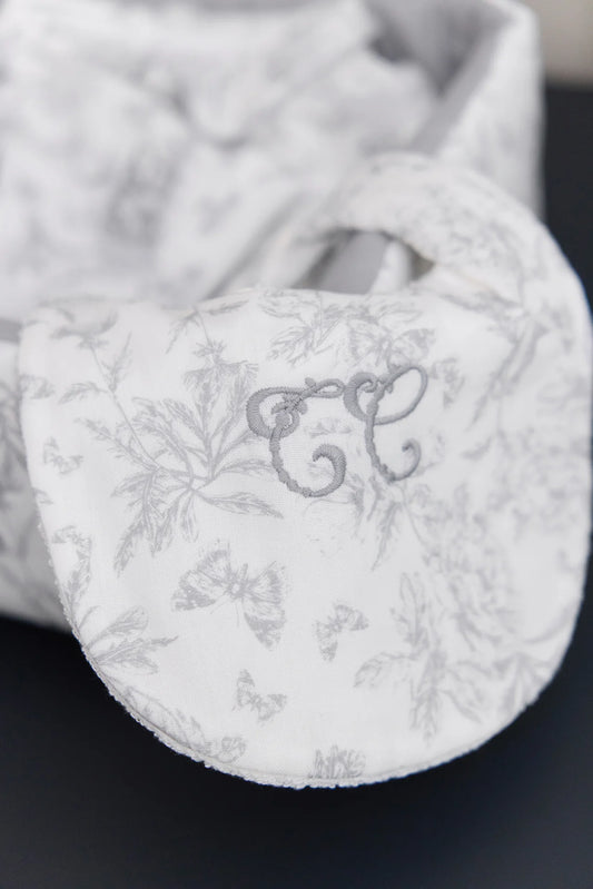 Bavoir Imprimé inspiration toile de jouy gris T1