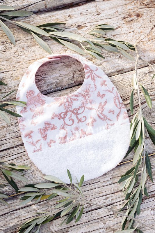 Bavoir Imprimé inspiration Toile de Jouy rose T2